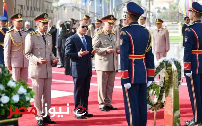 الرئيس السيسى يضع إكليلا من الزهور على النصب التذكارى للجندى المجهول